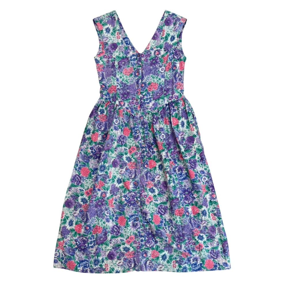 Vintage Komil Honolulu Hawaii drop waist Handmade Floral‎ V-Neck Midi Dress S